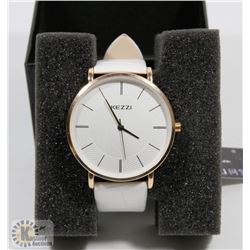 NEW KEZZIE LADIES WATCH WHITE LEATHER STRAP.
