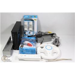 NINTENDO WII CONSOLE WITH STAND, ALL CORDS,