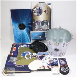 FLAT OF ASSORTED OILERS COLLECTIBLES, WALL