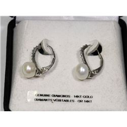 NEW PAIR OF 14 KT WHITE GOLD W/GENUINE