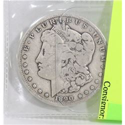 1890 MORGAN SILVER DOLLAR.