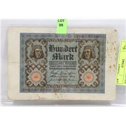 1920 GERMAN 100 MARK BILL.