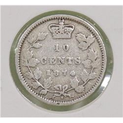 1874H CANADIAN QUEEN VICTORIA 10 CENT COIN