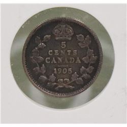 1905 CANADIAN EDWARD VII 5 CENT COIN