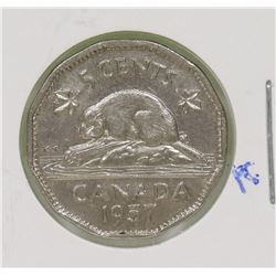 SCARCE 1957 CANADIAN BUGTAIL VARIETY 5 CENT COIN