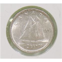 1943 CANADIAN GVI 10 CENT COIN