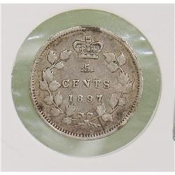 1897 CANADIAN QUEEN VICTORIA 5 CENT COIN