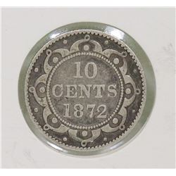 NEWFOUNDLAND 1872H SILVER 10 CENT COIN