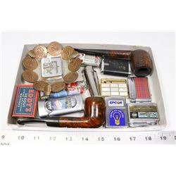 LOT OF SMOKING ITEMS INCL PIPES, LIGHTERS AND MORE