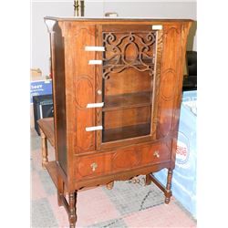 VINTAGE WOOD CHINA CABINET WITH WOOD SHELVES