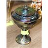 Image 1 : INDIANA BLUE CARNIVAL GLASS LIDDED CANDY DISH.