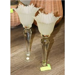 PAIR OF FROSTED TULIP TOP CRYSTAL.