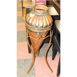 ORNAMENTAL COPPER POT ON STAND