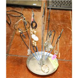 PEWTER PEACOCK JEWELLERY HOLDER WITH CONTENTS