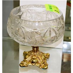 CRYSTAL AND BRASS CANDY DISH