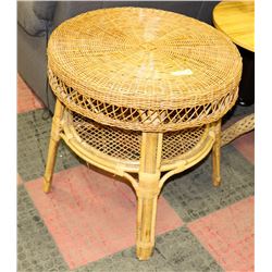 WICKER END TABLE, 26" DIAMETER X 27" HIGH
