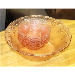 7 PC VINTAGE PINK GLASS DISH SET