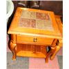 Image 1 : ESTATE WOOD & TILE TOP SIDE TABLE/ENTRY