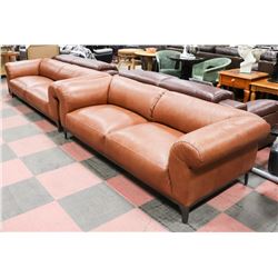 LIGHT BROWN GENUINE LEATHER 90" SOFA WITH 85" LOVE