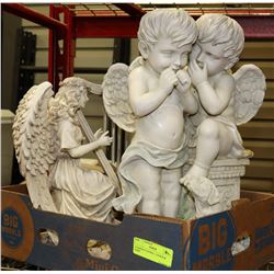 2 GARDEN FIGURES - CHERUB & HARP