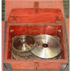 33 ASSORTED SIZE SKILL BLADES IN WOOD BOX.