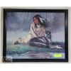 Image 1 : WOOD FRAMED NATIVE & WOLF PICTURE