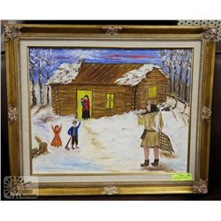 PIONEER SCENE OIL PAINTING SIGNED JENNY T.