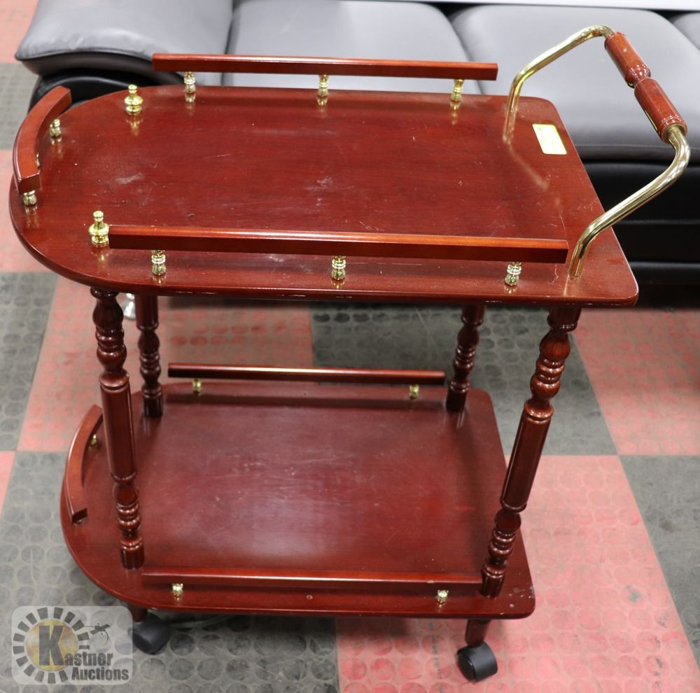 WOOD SERVING CART, 25"X17"X30"