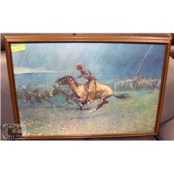 FRAMED, SIGNED FREDERICK REMINGTON 1908 PRINT