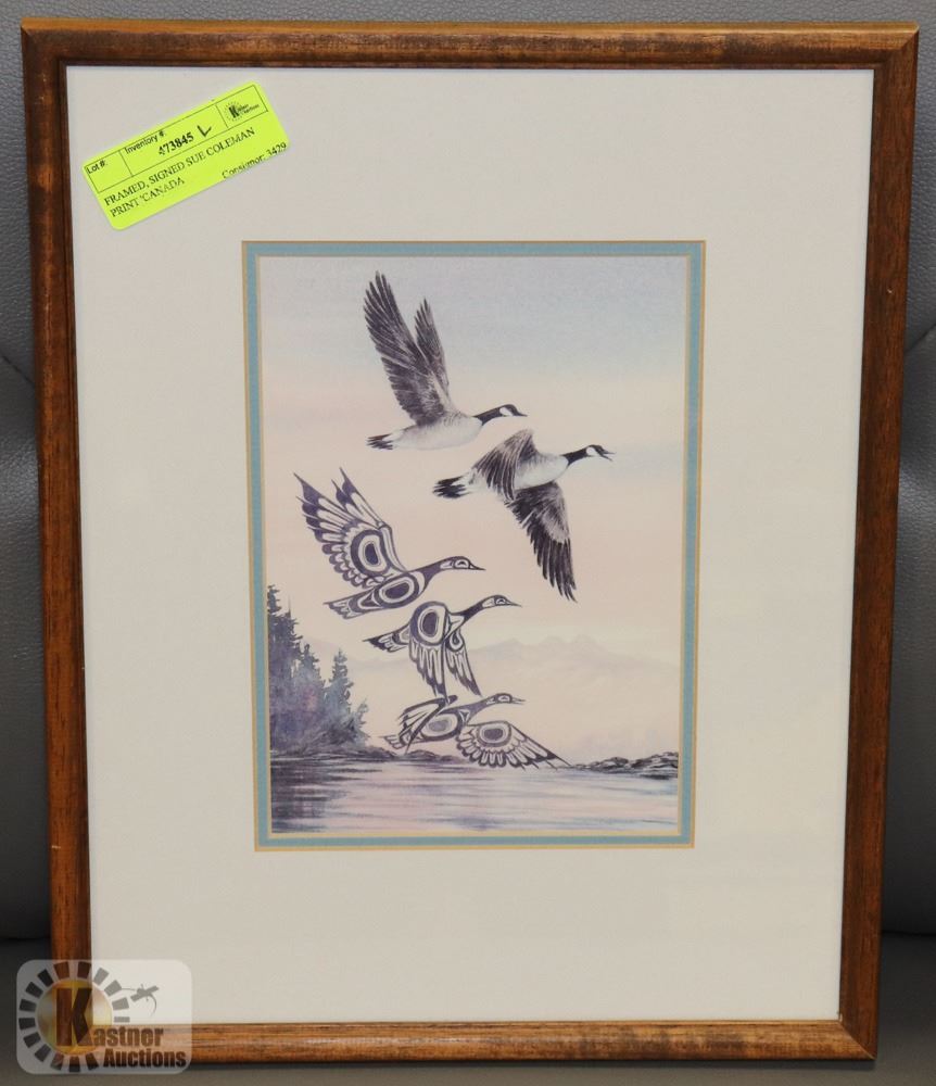 FRAMED, SIGNED SUE COLEMAN PRINT 'CANADA