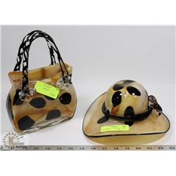 GLASS POLKA DOT PURSE VASE & LADIES HAT