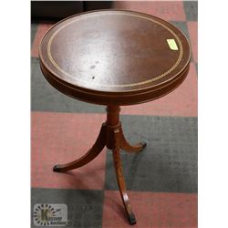 VINTAGE WOOD END TABLE, 20" DIAMETER X 26" HIGH