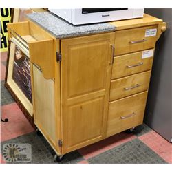 ROLLING KITCHEN CART WITH A STONE TOP AND PLENTY