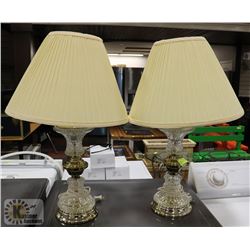 PAIR OF GLASS & BRASS VINTAGE LAMPS