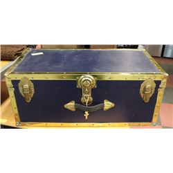 BLUE WITH BRASS METAL TRIM STORAGE TRUNK -
