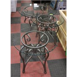 3 PIECE SHOWHOME STYLE GLASS TOP COFFEE TABLE