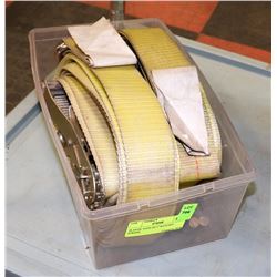 PLASTIC TOTE OF 2" RATCHET STRAPS.