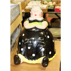 LADY IN BLACK DRESS COOKIE JAR