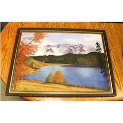 ESTATE OIL PAINTING OF A LAKE & MOUNTAINS