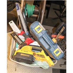 BOX OF TOOLS, DEWALT HAND VACUUM AND MORE