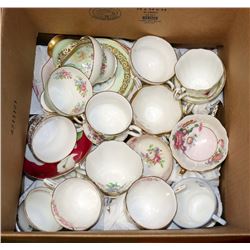 LARGE BOX OF VARIOUS TEACUPS & SAUCERS