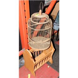 WOOD BIRD CAGE WITH MAGAZINE RACK