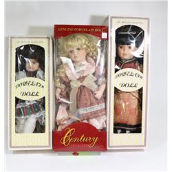 3 PORCELAIN DOLLS IN PACKAGE