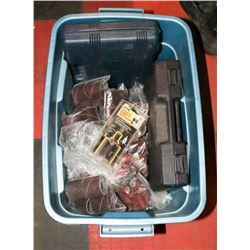 BOX OF ROUND SANDPAPER AND TOOL