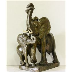 CALL OF AFRICA: "Elephant & Baby" - Verdite Sculpture by Acclaimed Zimbabwean Sculptor James Tandi