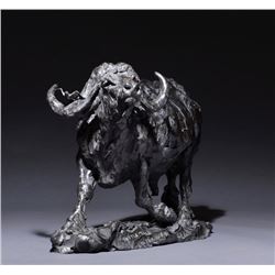 T LAZY S RANCH: "Tattle Tale" - Bronze Casting of Cape Buffalo and Tick Bird by Cowboy Artist T.D. K