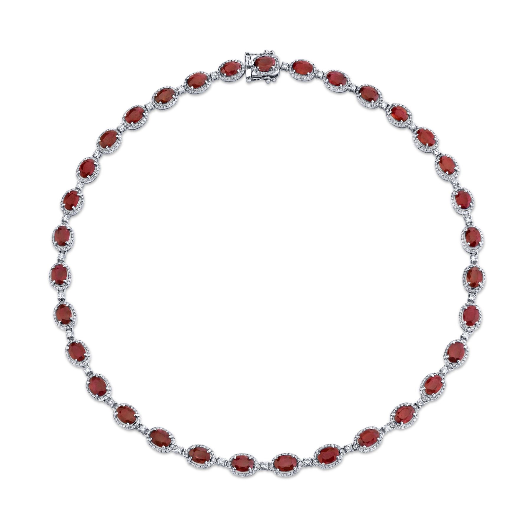 BARANOF: Natural 31.25 Carat Pigeon Blood Ruby Necklace with Diamonds