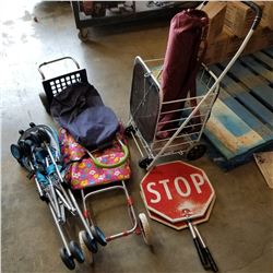 PERSONAL SHOPPING CARTS, STROLLER, YOGA MAT, TRAFFIC CONTROL SIGNS W/DOLLY