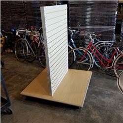 DOUBLE SIDED ROLLING SLAT BOARD DISPLAY STAND