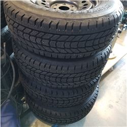 SET OF 4 FIRESTONE 265/70 R17 TIRES WINTER FORCE LT ON 6 BOLT RIMS
